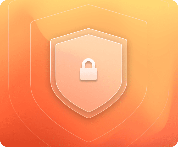 Orange card with a security icon