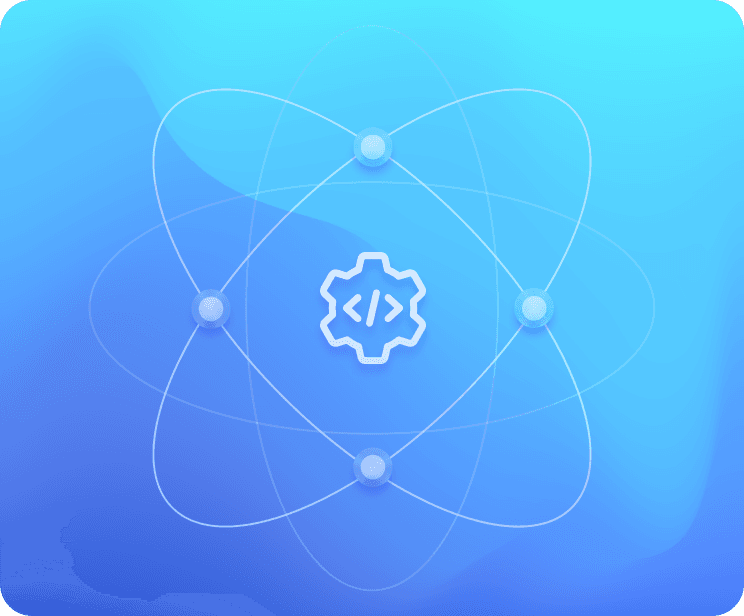 Blue card with a coding icon