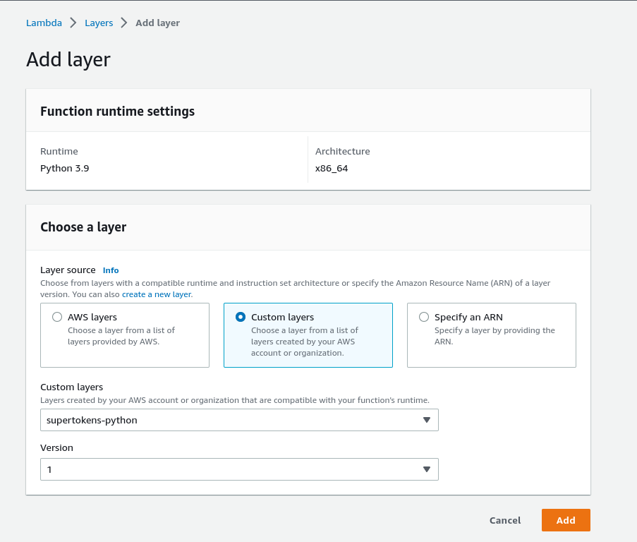 Link custom layer with Lambda function Python