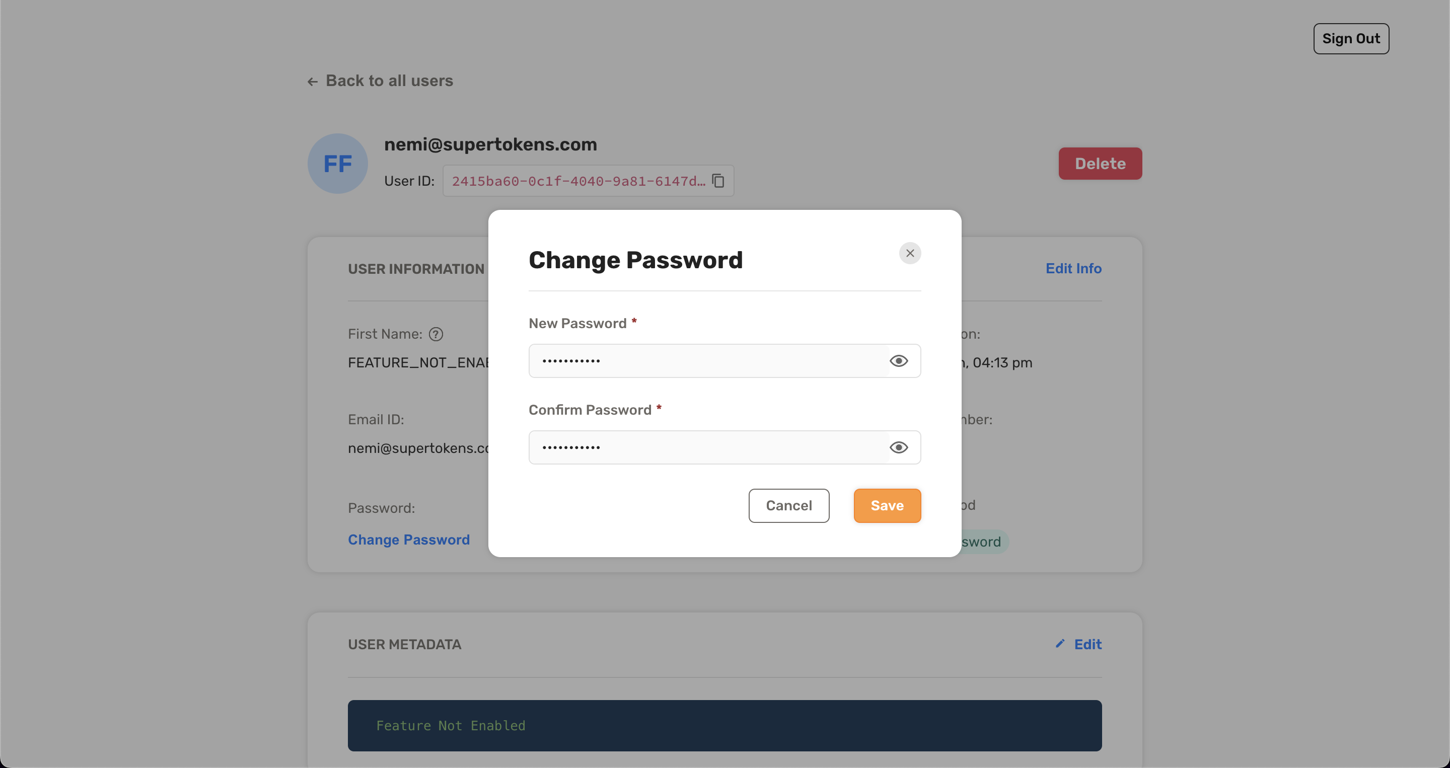 Change password modal UI