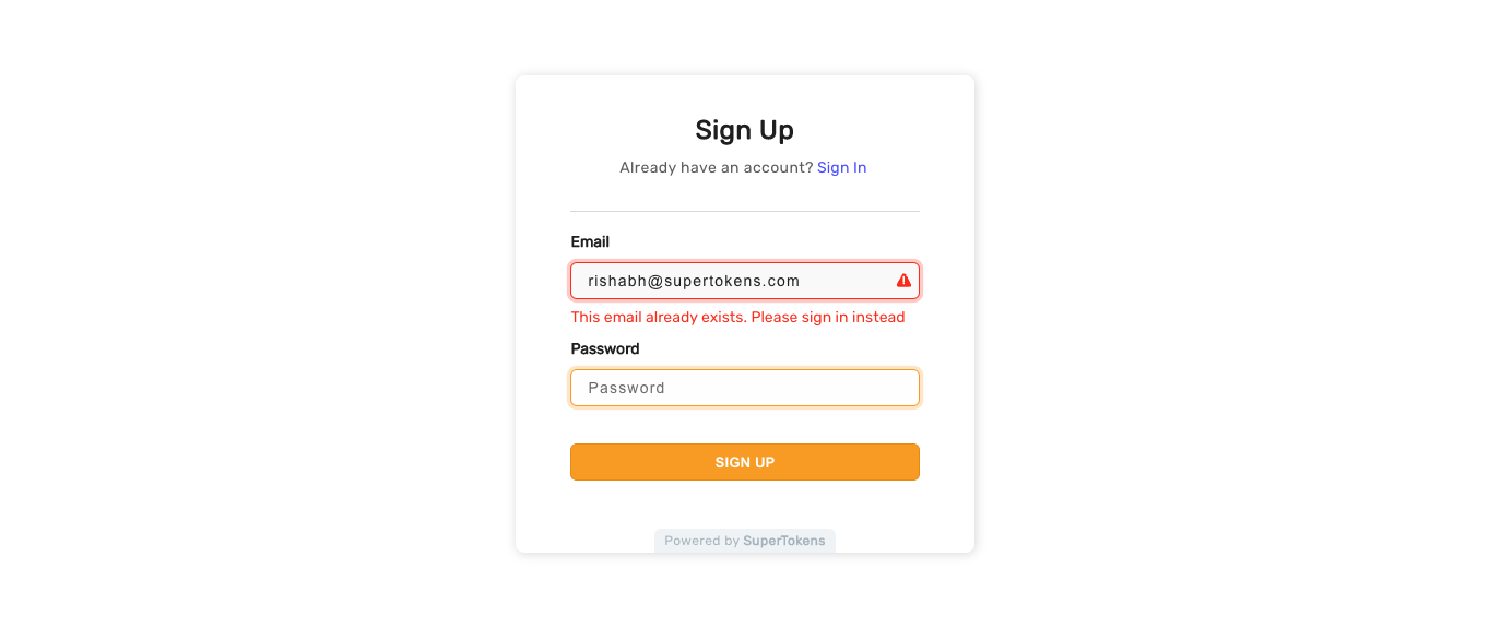 Sign up form field error UI
