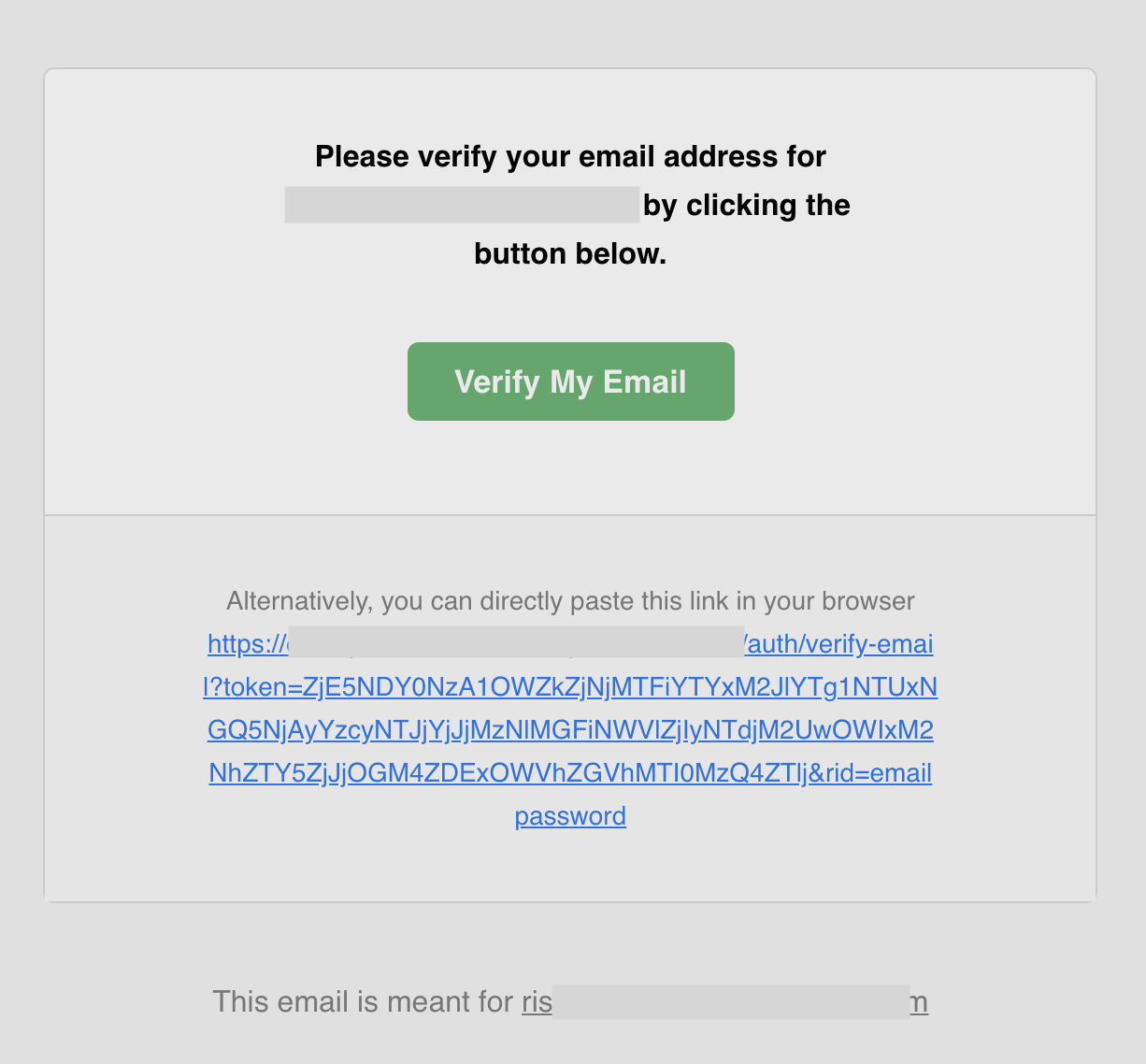 UI of the verification email sent to the registered user