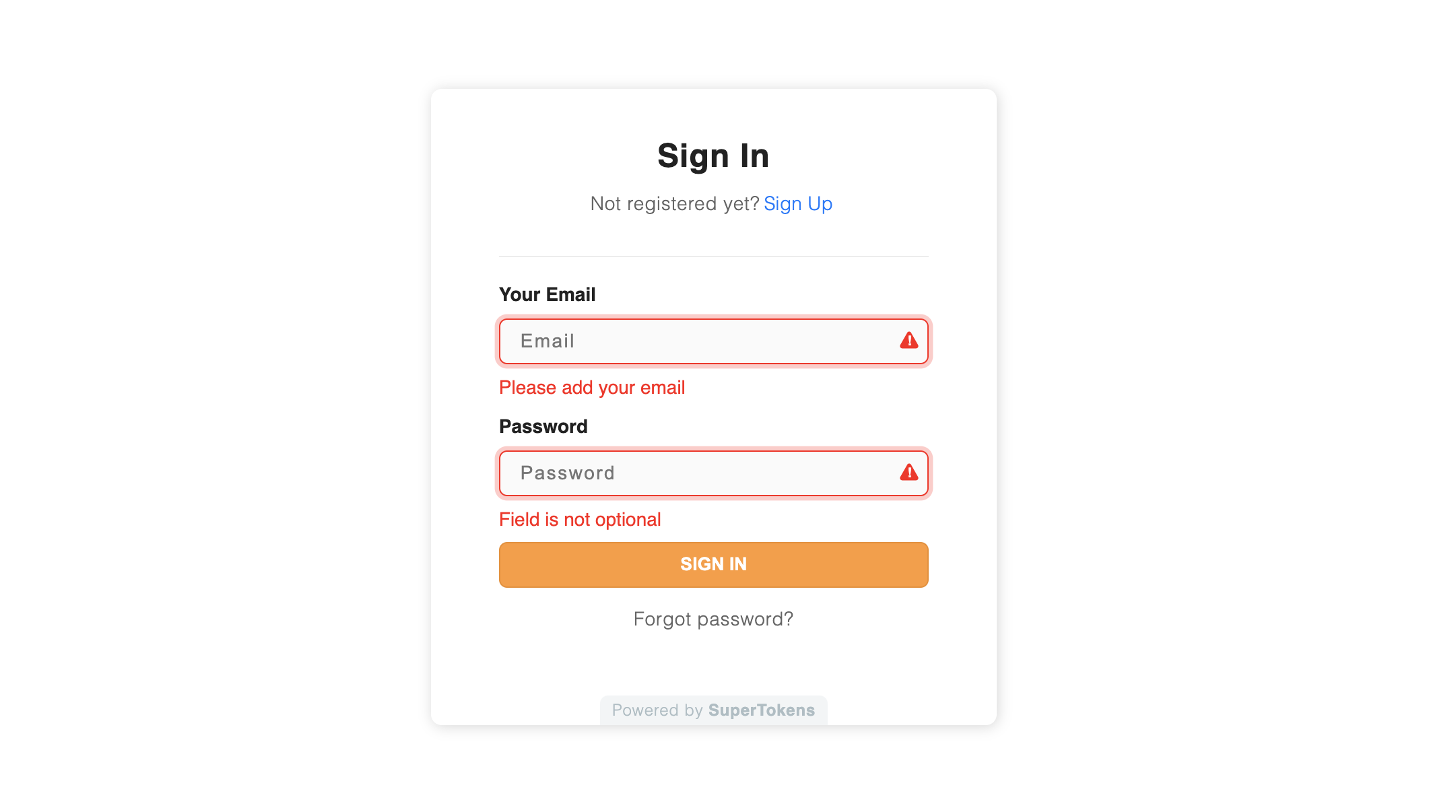 Prebuilt form UI with custom error message