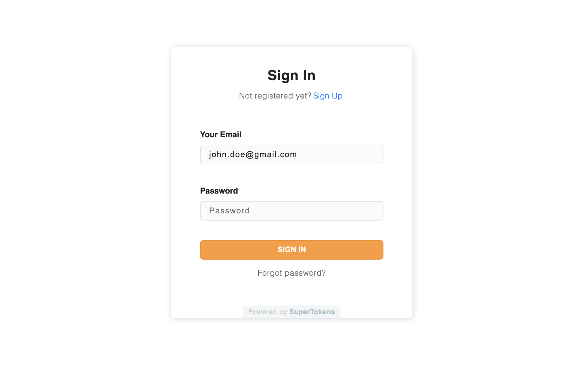 Prebuilt signin form UI with default values for fields