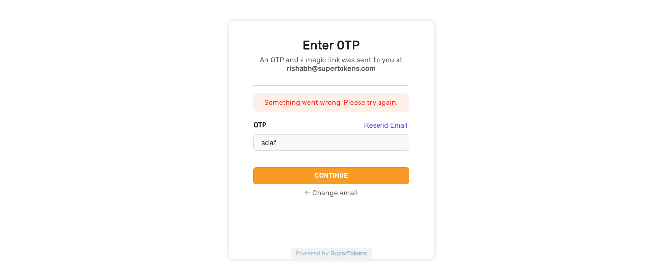 Enter OTP screen general error