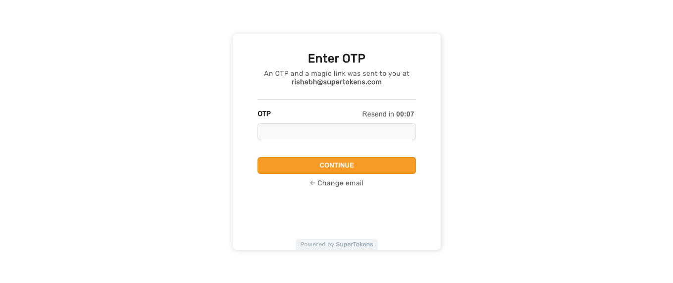 Enter OTP screen