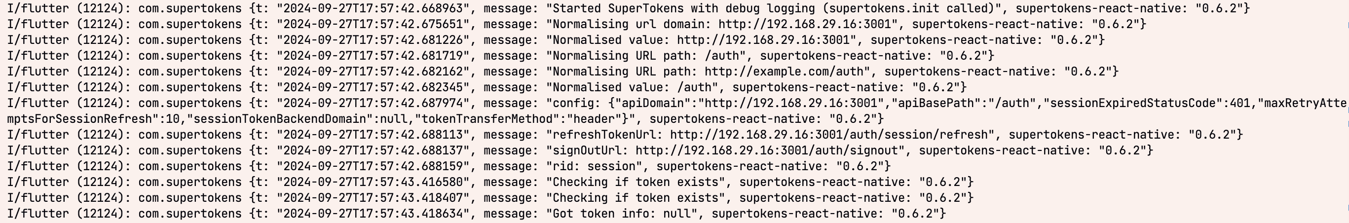Flutter debug logs