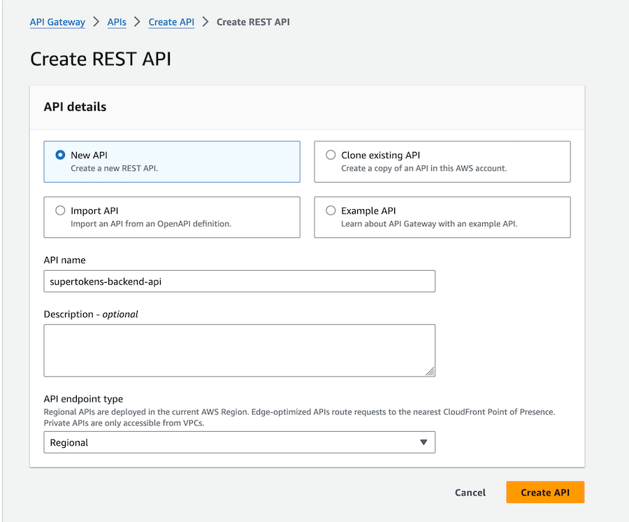 Create API gateway step UI