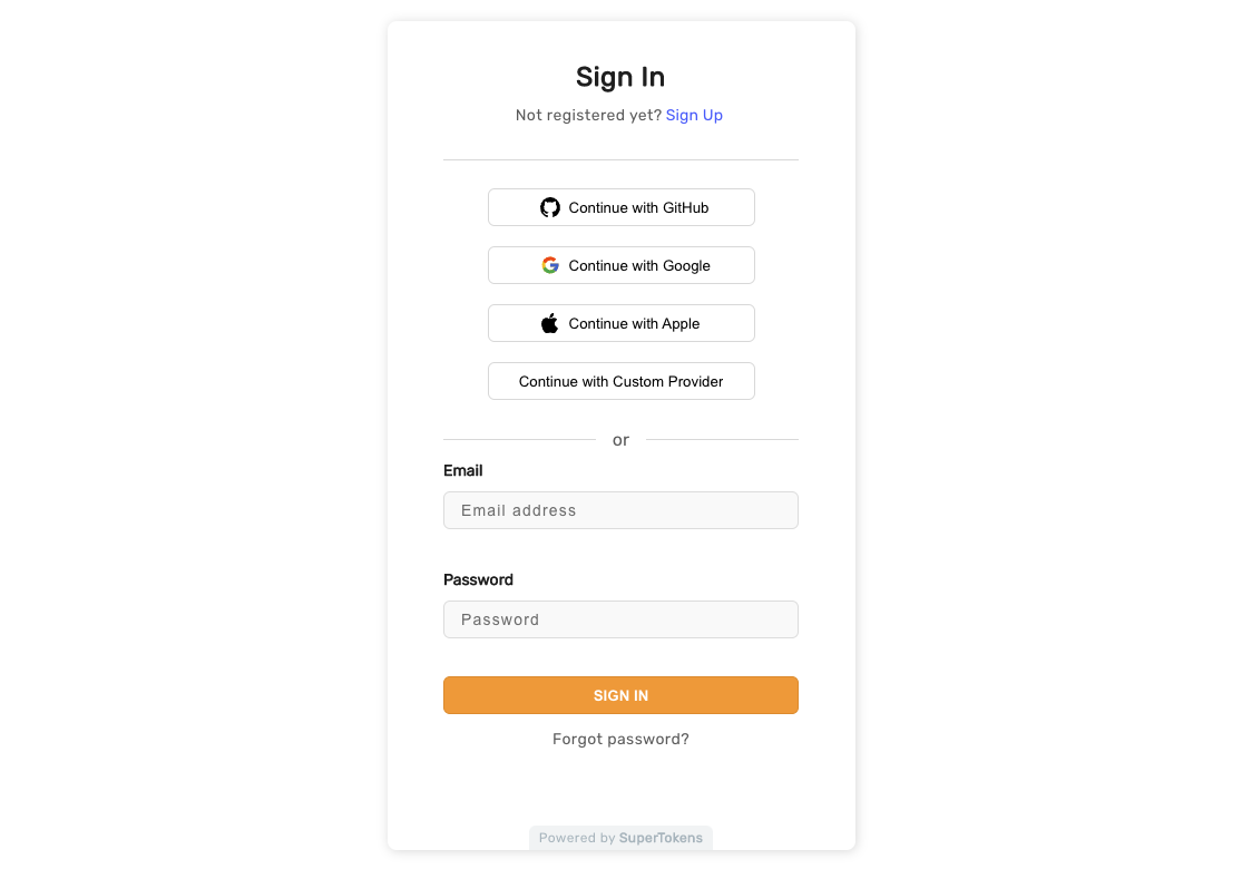 Sign in form UI for social login