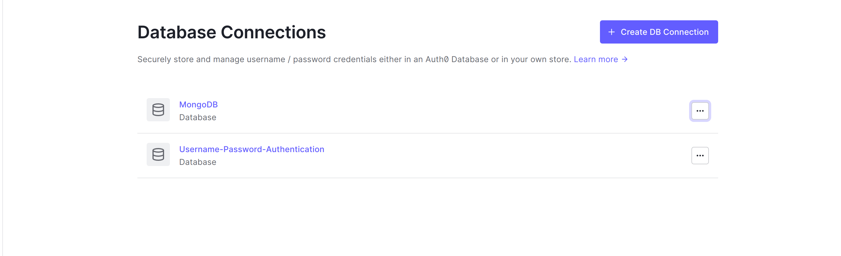 Database connections in Auth0
