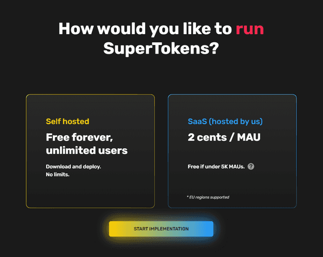 SuperTokens Pricing Page