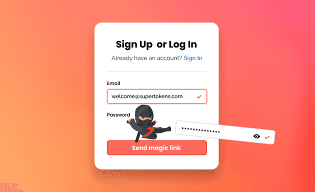 SuperTokens passwordless login form