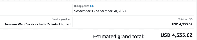 SuperTokens AWS bill for September