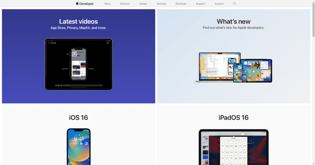 Apple developers homepage