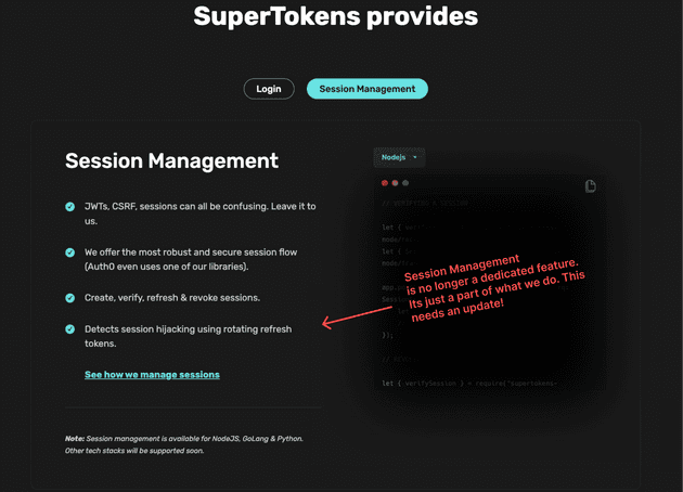 SuperTokens Old Homepage 2