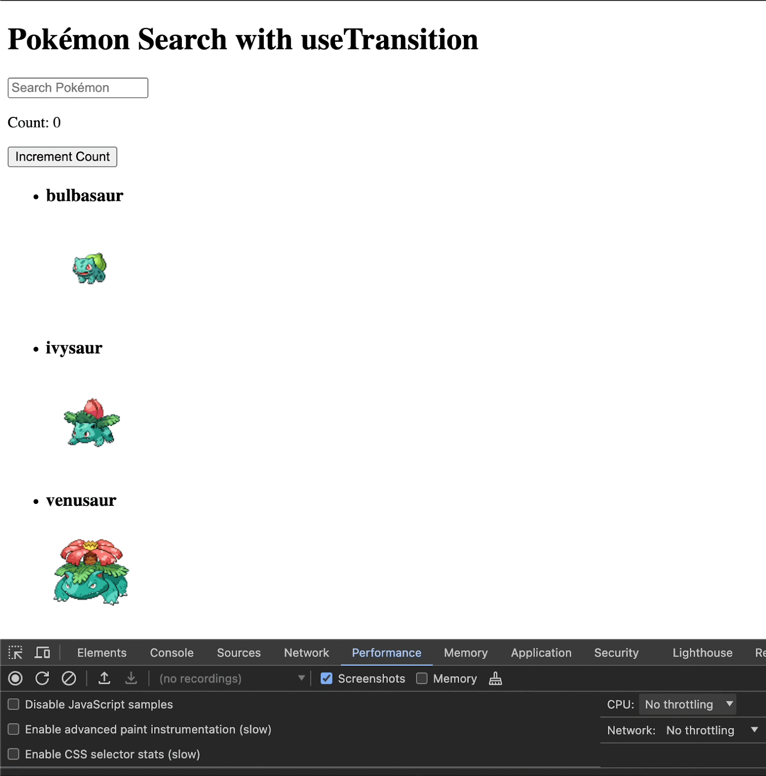 search with useTransition