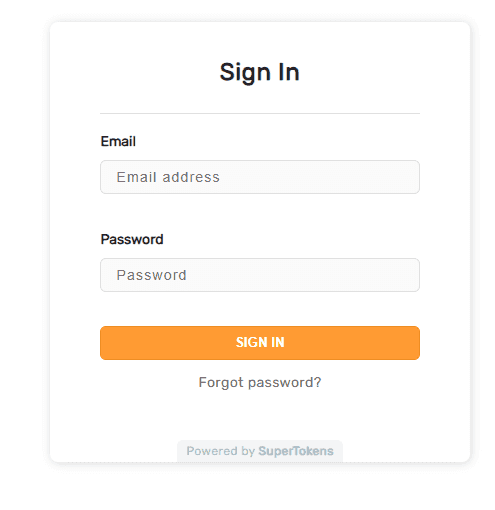 SuperTokens Sign Up screen with sign up disabled